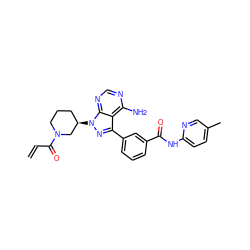 C=CC(=O)N1CCC[C@@H](n2nc(-c3cccc(C(=O)Nc4ccc(C)cn4)c3)c3c(N)ncnc32)C1 ZINC000095578749