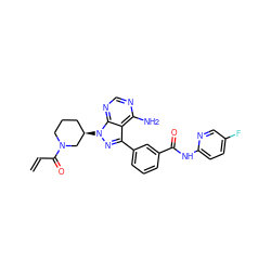 C=CC(=O)N1CCC[C@@H](n2nc(-c3cccc(C(=O)Nc4ccc(F)cn4)c3)c3c(N)ncnc32)C1 ZINC000095579687