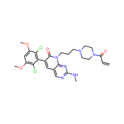 C=CC(=O)N1CCN(CCCn2c(=O)c(-c3c(Cl)c(OC)cc(OC)c3Cl)cc3cnc(NC)nc32)CC1 ZINC000725382019