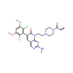 C=CC(=O)N1CCN(CCn2c(=O)c(-c3c(Cl)c(OC)cc(OC)c3Cl)cc3cnc(NC)nc32)CC1 ZINC001772580580