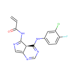 C=CC(=O)NC1=NC=C2N=CN=C(Nc3ccc(F)c(Cl)c3)[C@@H]21 ZINC000040406587