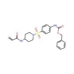 C=CC(=O)NC1CCN(S(=O)(=O)c2ccc(NC(=O)OCc3ccccc3)cc2)CC1 ZINC000095573654