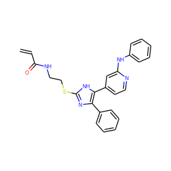 C=CC(=O)NCCSc1nc(-c2ccccc2)c(-c2ccnc(Nc3ccccc3)c2)[nH]1 ZINC001772599517