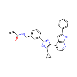 C=CC(=O)NCc1cccc(-c2nc(-c3ccnc4[nH]c(-c5ccccc5)cc34)c(C3CC3)[nH]2)c1 ZINC001772596870