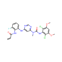 C=CC(=O)Nc1c(F)cccc1Nc1cc(N(C)C(=O)Nc2c(Cl)c(OC)cc(OC)c2Cl)ncn1 ZINC001772649700