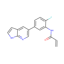 C=CC(=O)Nc1cc(-c2cnc3[nH]ccc3c2)ccc1F ZINC000221043057