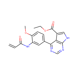 C=CC(=O)Nc1cc(-c2ncnc3[nH]cc(C(=O)OCC)c23)ccc1OC ZINC000261188275