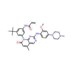 C=CC(=O)Nc1cc(-n2c(=O)cc(C)c3cnc(Nc4ccc(N5CCN(C)CC5)cc4OC)nc32)cc(C(C)(C)C)c1 ZINC001772636833