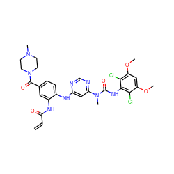 C=CC(=O)Nc1cc(C(=O)N2CCN(C)CC2)ccc1Nc1cc(N(C)C(=O)Nc2c(Cl)c(OC)cc(OC)c2Cl)ncn1 ZINC001772586480