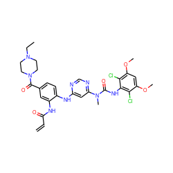 C=CC(=O)Nc1cc(C(=O)N2CCN(CC)CC2)ccc1Nc1cc(N(C)C(=O)Nc2c(Cl)c(OC)cc(OC)c2Cl)ncn1 ZINC001772581503