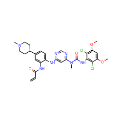 C=CC(=O)Nc1cc(C2CCN(C)CC2)ccc1Nc1cc(N(C)C(=O)Nc2c(Cl)c(OC)cc(OC)c2Cl)ncn1 ZINC001772605287