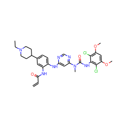 C=CC(=O)Nc1cc(C2CCN(CC)CC2)ccc1Nc1cc(N(C)C(=O)Nc2c(Cl)c(OC)cc(OC)c2Cl)ncn1 ZINC001772587149