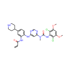 C=CC(=O)Nc1cc(C2CCNCC2)ccc1Nc1cc(N(C)C(=O)Nc2c(Cl)c(OC)cc(OC)c2Cl)ncn1 ZINC001772603166