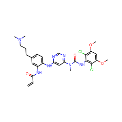 C=CC(=O)Nc1cc(CCCN(C)C)ccc1Nc1cc(N(C)C(=O)Nc2c(Cl)c(OC)cc(OC)c2Cl)ncn1 ZINC001772622991