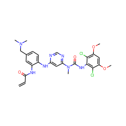 C=CC(=O)Nc1cc(CN(C)C)ccc1Nc1cc(N(C)C(=O)Nc2c(Cl)c(OC)cc(OC)c2Cl)ncn1 ZINC001772617626