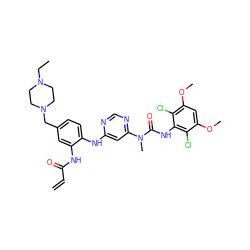 C=CC(=O)Nc1cc(CN2CCN(CC)CC2)ccc1Nc1cc(N(C)C(=O)Nc2c(Cl)c(OC)cc(OC)c2Cl)ncn1 ZINC001772571345