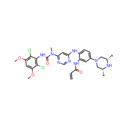 C=CC(=O)Nc1cc(N2C[C@H](C)N[C@H](C)C2)ccc1Nc1cc(N(C)C(=O)Nc2c(Cl)c(OC)cc(OC)c2Cl)ncn1 ZINC001772647774