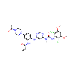 C=CC(=O)Nc1cc(N2CCN(C(C)=O)CC2)ccc1Nc1cc(N(C)C(=O)Nc2c(Cl)c(OC)cc(OC)c2Cl)ncn1 ZINC001772631434