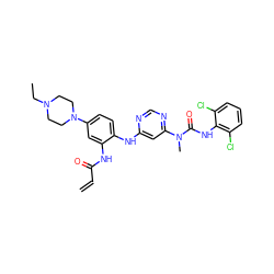 C=CC(=O)Nc1cc(N2CCN(CC)CC2)ccc1Nc1cc(N(C)C(=O)Nc2c(Cl)cccc2Cl)ncn1 ZINC001772616384