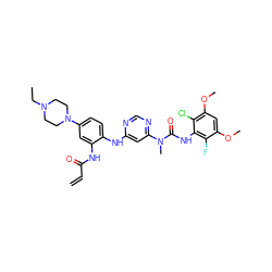 C=CC(=O)Nc1cc(N2CCN(CC)CC2)ccc1Nc1cc(N(C)C(=O)Nc2c(F)c(OC)cc(OC)c2Cl)ncn1 ZINC001772649570