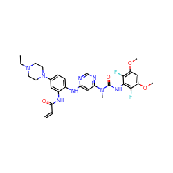 C=CC(=O)Nc1cc(N2CCN(CC)CC2)ccc1Nc1cc(N(C)C(=O)Nc2c(F)c(OC)cc(OC)c2F)ncn1 ZINC001772639881