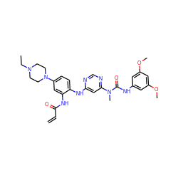 C=CC(=O)Nc1cc(N2CCN(CC)CC2)ccc1Nc1cc(N(C)C(=O)Nc2cc(OC)cc(OC)c2)ncn1 ZINC001772639214