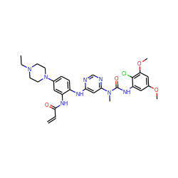 C=CC(=O)Nc1cc(N2CCN(CC)CC2)ccc1Nc1cc(N(C)C(=O)Nc2cc(OC)cc(OC)c2Cl)ncn1 ZINC001772611409