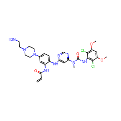 C=CC(=O)Nc1cc(N2CCN(CCN)CC2)ccc1Nc1cc(N(C)C(=O)Nc2c(Cl)c(OC)cc(OC)c2Cl)ncn1 ZINC001772655754