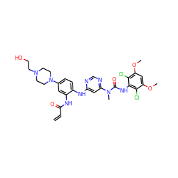 C=CC(=O)Nc1cc(N2CCN(CCO)CC2)ccc1Nc1cc(N(C)C(=O)Nc2c(Cl)c(OC)cc(OC)c2Cl)ncn1 ZINC001772641230