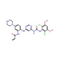 C=CC(=O)Nc1cc(N2CCNCC2)ccc1Nc1cc(N(C)C(=O)Nc2c(Cl)c(OC)cc(OC)c2Cl)ncn1 ZINC001772608218