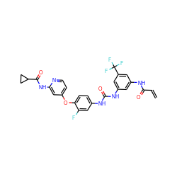 C=CC(=O)Nc1cc(NC(=O)Nc2ccc(Oc3ccnc(NC(=O)C4CC4)c3)c(F)c2)cc(C(F)(F)F)c1 ZINC001772626503