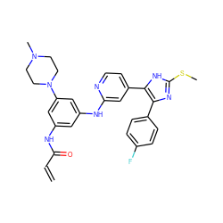 C=CC(=O)Nc1cc(Nc2cc(-c3[nH]c(SC)nc3-c3ccc(F)cc3)ccn2)cc(N2CCN(C)CC2)c1 ZINC001772576876