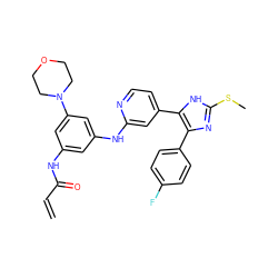 C=CC(=O)Nc1cc(Nc2cc(-c3[nH]c(SC)nc3-c3ccc(F)cc3)ccn2)cc(N2CCOCC2)c1 ZINC001772623525