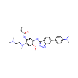 C=CC(=O)Nc1cc(Nc2n[nH]c3cc(-c4ccc(N(C)C)cc4)ccc23)c(OC)cc1N(C)CCN(C)C ZINC001772650729