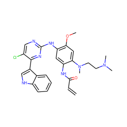 C=CC(=O)Nc1cc(Nc2ncc(Cl)c(-c3c[nH]c4ccccc34)n2)c(OC)cc1N(C)CCN(C)C ZINC000147068258