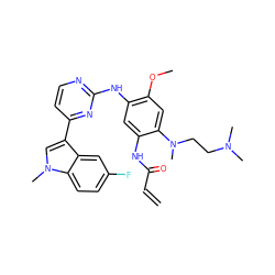 C=CC(=O)Nc1cc(Nc2nccc(-c3cn(C)c4ccc(F)cc34)n2)c(OC)cc1N(C)CCN(C)C ZINC001772585845