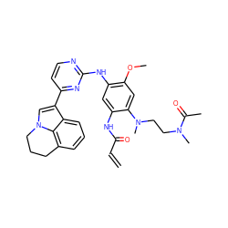 C=CC(=O)Nc1cc(Nc2nccc(-c3cn4c5c(cccc35)CCC4)n2)c(OC)cc1N(C)CCN(C)C(C)=O ZINC001772637339