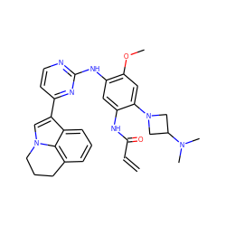 C=CC(=O)Nc1cc(Nc2nccc(-c3cn4c5c(cccc35)CCC4)n2)c(OC)cc1N1CC(N(C)C)C1 ZINC001772625171