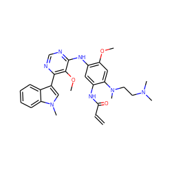 C=CC(=O)Nc1cc(Nc2ncnc(-c3cn(C)c4ccccc34)c2OC)c(OC)cc1N(C)CCN(C)C ZINC001772578381