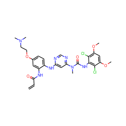 C=CC(=O)Nc1cc(OCCN(C)C)ccc1Nc1cc(N(C)C(=O)Nc2c(Cl)c(OC)cc(OC)c2Cl)ncn1 ZINC001772629987