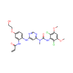 C=CC(=O)Nc1cc(OCCO)ccc1Nc1cc(N(C)C(=O)Nc2c(Cl)c(OC)cc(OC)c2Cl)ncn1 ZINC001772609169