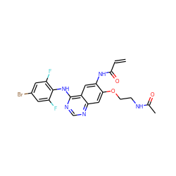 C=CC(=O)Nc1cc2c(Nc3c(F)cc(Br)cc3F)ncnc2cc1OCCNC(C)=O ZINC000143296379