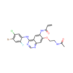 C=CC(=O)Nc1cc2c(Nc3cc(Cl)c(Br)cc3F)ncnc2cc1OCCNC(C)=O ZINC000143283810