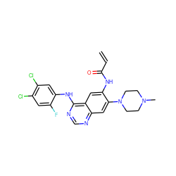 C=CC(=O)Nc1cc2c(Nc3cc(Cl)c(Cl)cc3F)ncnc2cc1N1CCN(C)CC1 ZINC000013671611