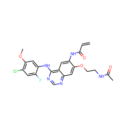 C=CC(=O)Nc1cc2c(Nc3cc(OC)c(Cl)cc3F)ncnc2cc1OCCNC(C)=O ZINC000142952477