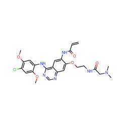 C=CC(=O)Nc1cc2c(Nc3cc(OC)c(Cl)cc3OC)ncnc2cc1OCCNC(=O)CN(C)C ZINC000142896552