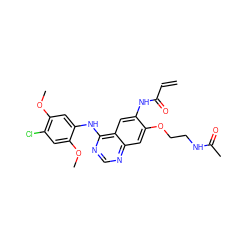 C=CC(=O)Nc1cc2c(Nc3cc(OC)c(Cl)cc3OC)ncnc2cc1OCCNC(C)=O ZINC000143243257