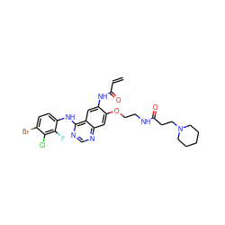 C=CC(=O)Nc1cc2c(Nc3ccc(Br)c(Cl)c3F)ncnc2cc1OCCNC(=O)CCN1CCCCC1 ZINC000142984648