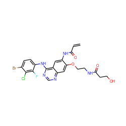 C=CC(=O)Nc1cc2c(Nc3ccc(Br)c(Cl)c3F)ncnc2cc1OCCNC(=O)CCO ZINC000143075469