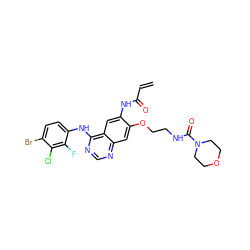 C=CC(=O)Nc1cc2c(Nc3ccc(Br)c(Cl)c3F)ncnc2cc1OCCNC(=O)N1CCOCC1 ZINC000137897900